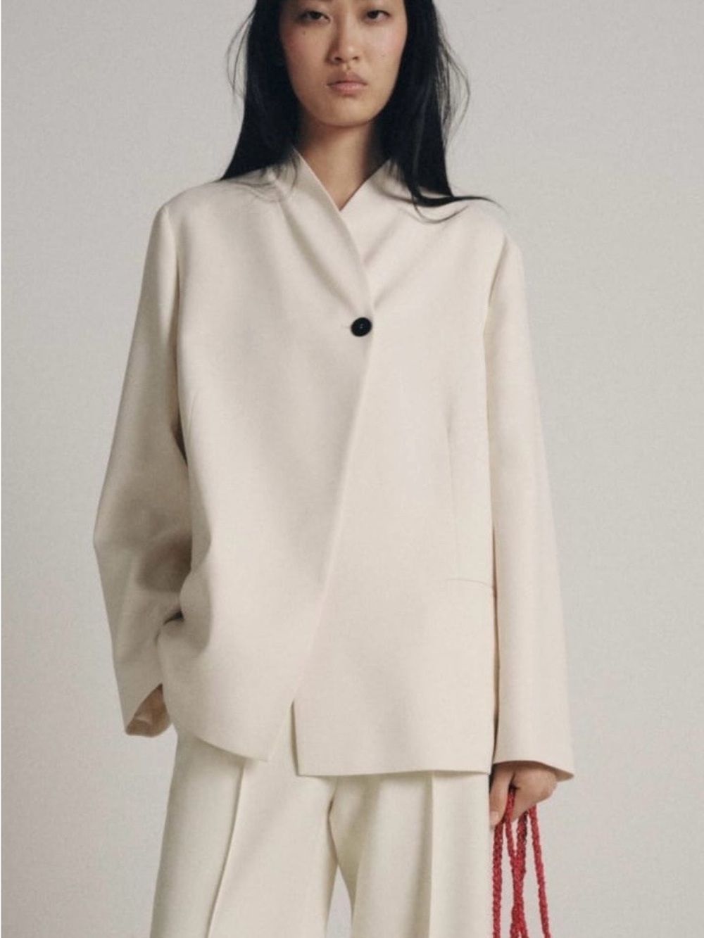 Zara viral Cream Asymmetric Single Button High Neck Blazer Jacket